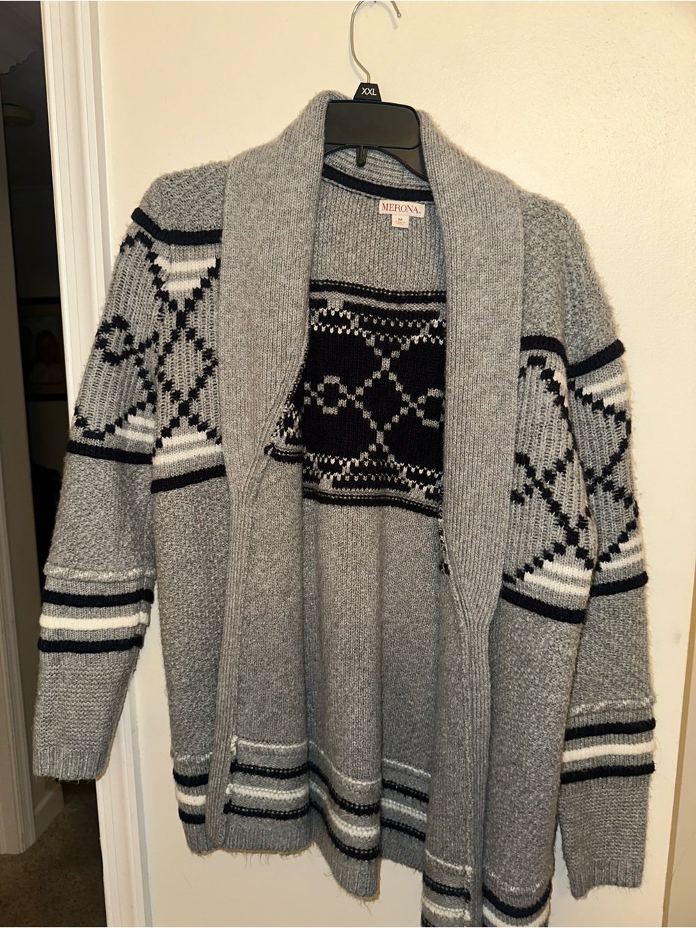 Merona Gray Patterned Shawl Collar Sweater